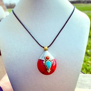 Beautiful Tibetan Red and blue stone Pendant.